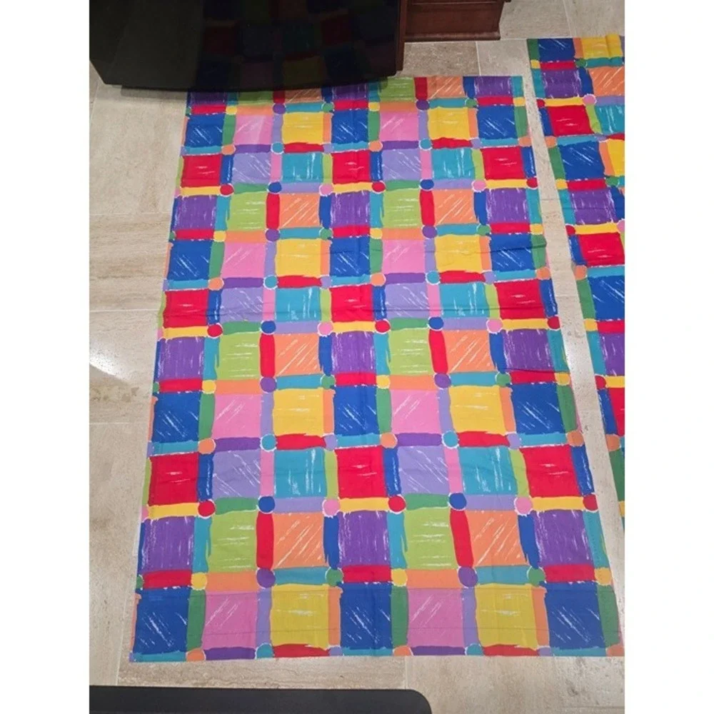 2 Rainbow Blocks Grid Bright Brushstroke Effects Vertical Curtains 63